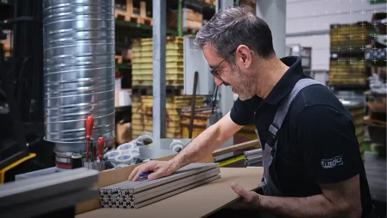 Im mejo Lager und Bearbeitungszentrum gibt es viel zu tun: Hier lagern mehrere Tonnen Aluprofile, die dicht getaktet zum Kunden rausgehen und bearbeitet werden.